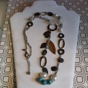 Chicos Silvertone and Multi Stone Necklace